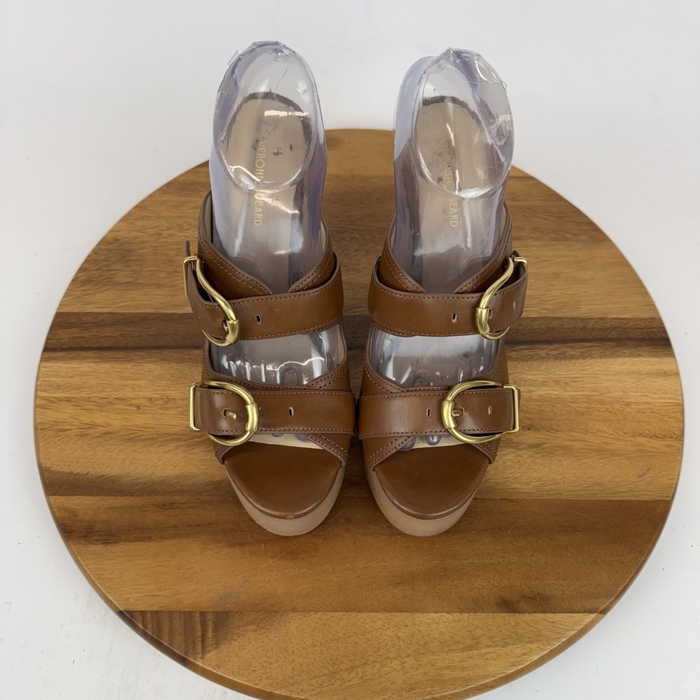 New Womens Veronica Beard Garrick Brown Leather Platform Slide Sandals Size 9 M - Picture 4 of 8